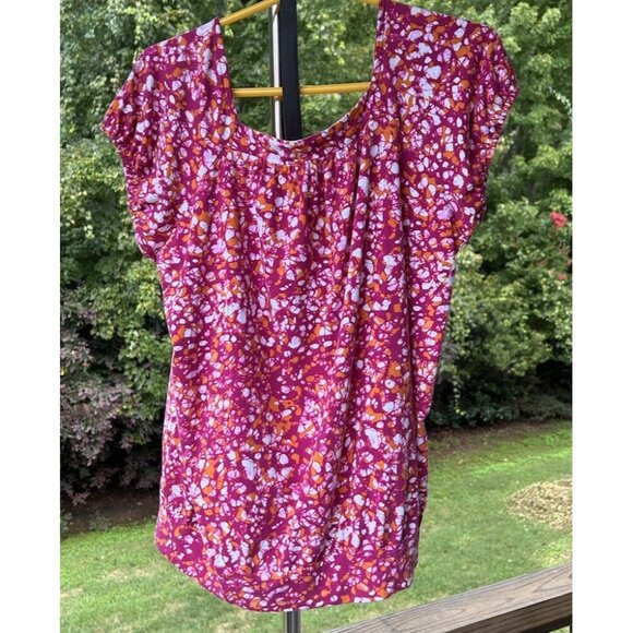 Michael Kors Women XL Short Sleeve Top Shirt Pink Orange White Round poly Blend - Picture 3 of 15